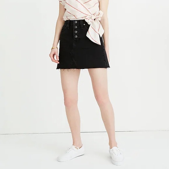 Madewell Dresses & Skirts - Madewell Women’s Rigid Denim Button Front A-Line Short Mini Skirt in Black Sz 24